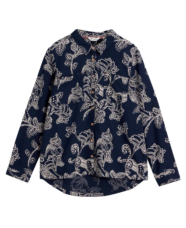 Trendy Women's Dresses Online Sophie Organic Cotton Shirt - Navy Print