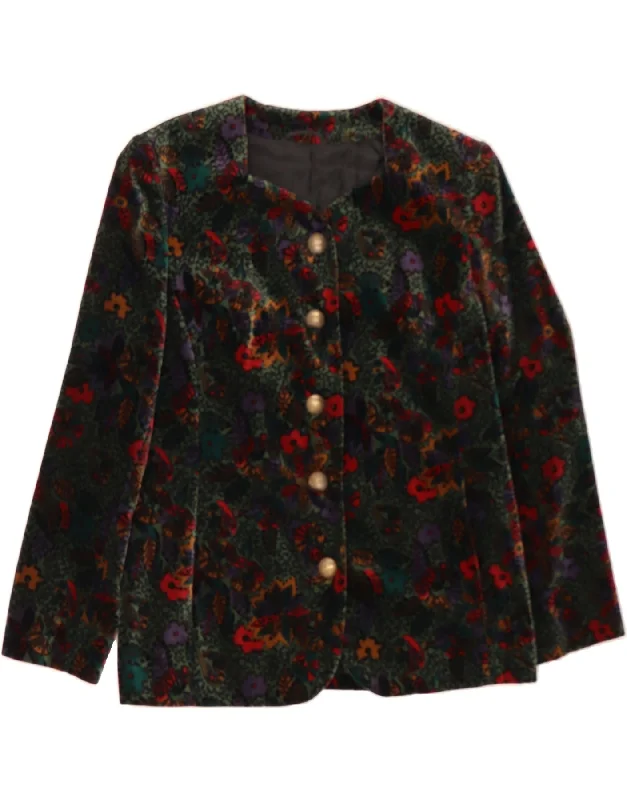 Online Boutiques Affordable NIEDIECK Womens 5 Button Blazer Jacket UK 14 Medium Green Floral Cotton