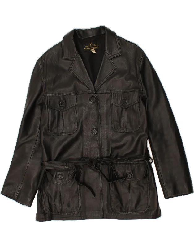 Earthy Tones VINTAGE Womens Leather Jacket UK 12 Medium Black Leather