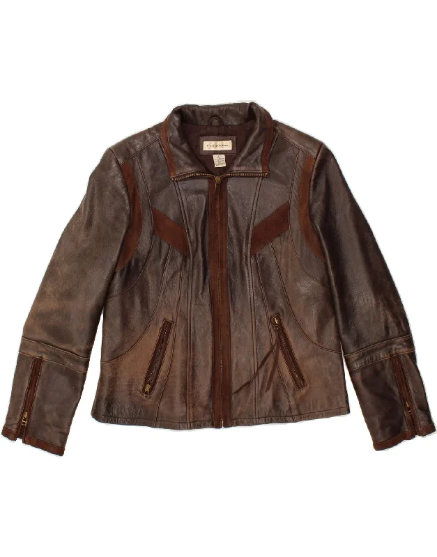 Women's Clothes PRESTON & YORK Womens Leather Jacket UK 14 Large Brown Leather