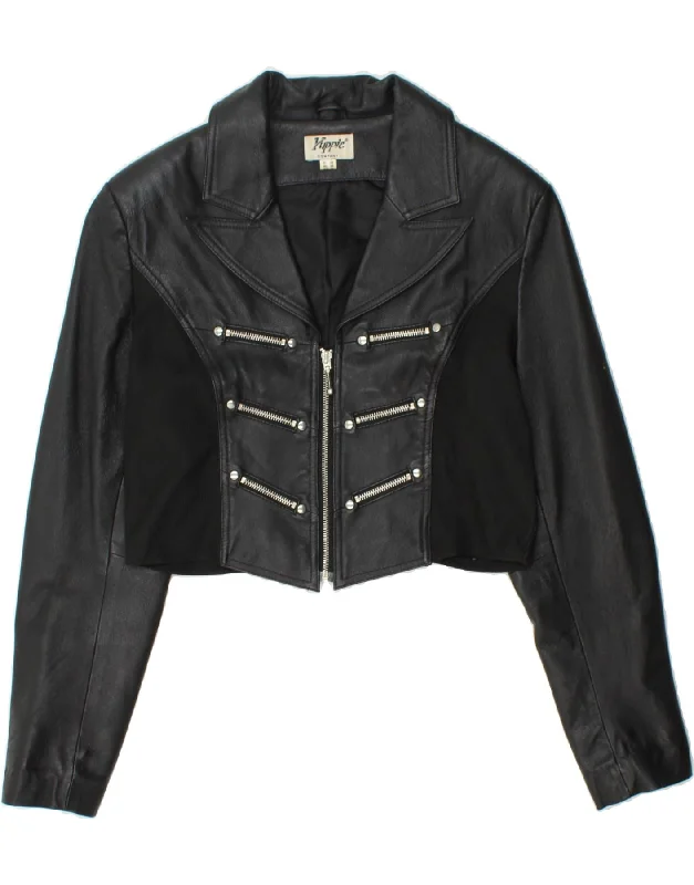 Modern Casual Clothing YUPPIE Womens Biker Jacket UK 10 Small Black Polyester
