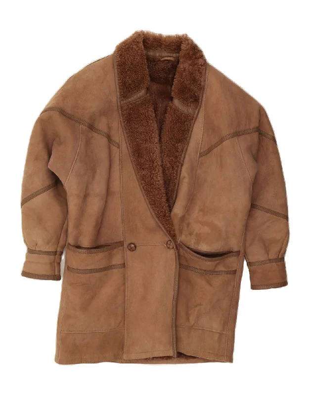 Chic Clothing For Women VINTAGE Womens Oversized Shearling Coat IT 42 Medium Brown Shearling Chic Clothing For Women VINTAGE Womens Oversized Shearling Coat IT 42 Medium Brown Shearling