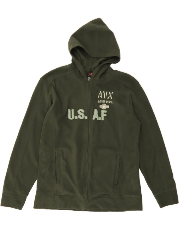 Women's High-Fashion Outfit AVIREX Womens Graphic Hooded Fleece Jacket UK 20 2XL Green Polyester