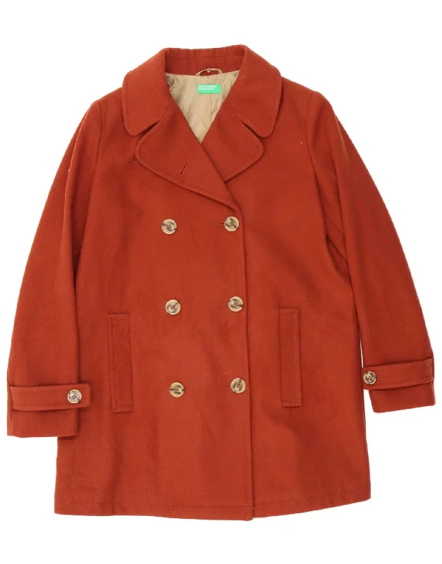 Women's Clothing For Work BENETTON Womens Double Breasted Coat UK 12 Medium  Brown Wool