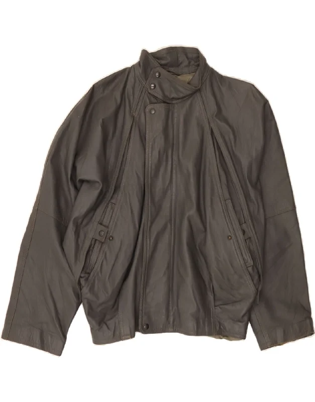 Online Boutiques Clothing VINTAGE Womens Batwing Leather Jacket IT 50 XL Grey Leather