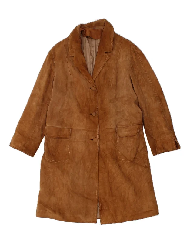 Fashion-forward Women's Clothing VINTAGE Womens Suede Overcoat UK 14 Medium Brown