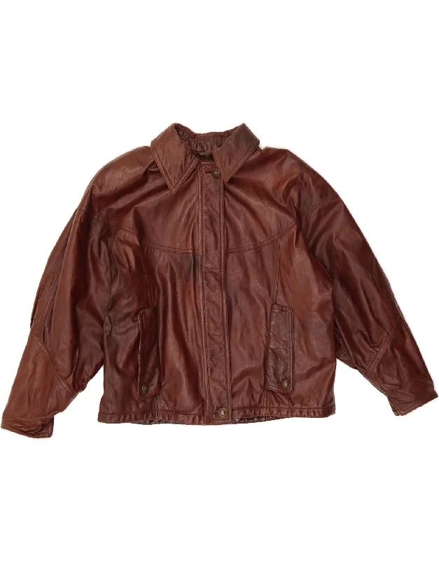 Women's Vintage Attire VINTAGE Womens Oversized Leather Jacket IT 44 Medium Brown Leather Women's Vintage Attire VINTAGE Womens Oversized Leather Jacket IT 44 Medium Brown Leather