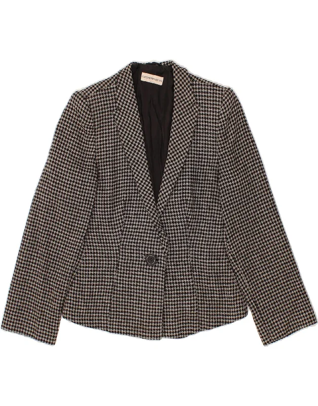 Fashion-Forward Women's Clothing EMPORIO ARMANI Womens Blazer Jacket IT 44 Medium Black Houndstooth Fashion-Forward Women's Clothing EMPORIO ARMANI Womens Blazer Jacket IT 44 Medium Black Houndstooth