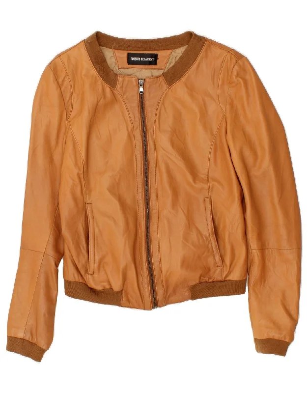 Vintage-Inspired Women's Clothes ROBERTO DELLA CROCE Womens Leather Jacket UK 12 Medium Brown