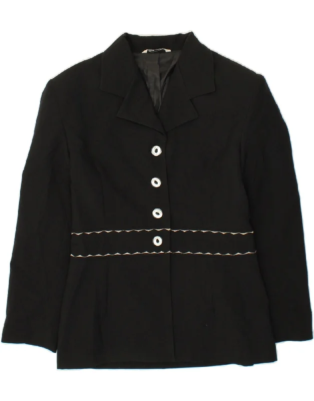 Women's Contemporary Clothing VINTAGE Womens 4 Button Blazer Jacket UK 14 Medium Black Polyester Women's Contemporary Clothing VINTAGE Womens 4 Button Blazer Jacket UK 14 Medium Black Polyester