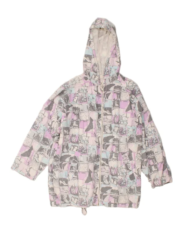 Women's Date Night Outfit VINTAGE Womens Hooded Rain Jacket EU 38 Medium Grey Patchwork