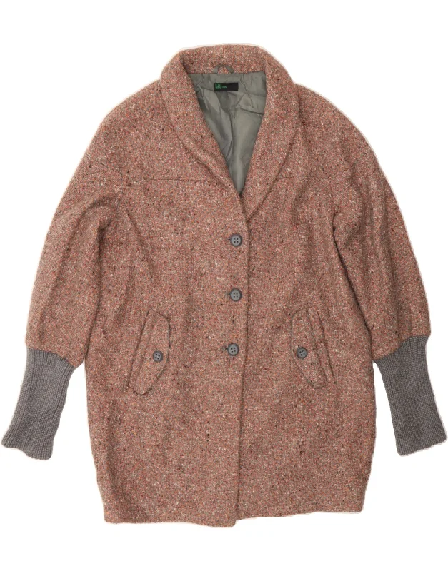 Fashionable Women's Clothes BENETTON Womens Overcoat IT 40 Small Brown Flecked Wool