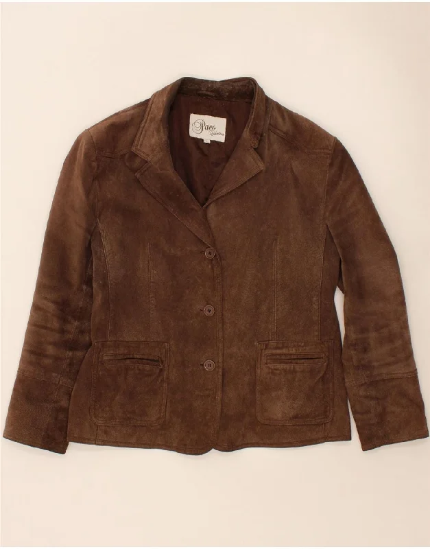 Women's Plus-Size Outfit PACO Womens Suede 3 Button Blazer Jacket UK 16 Large Brown Leather Women's Plus-Size Outfit PACO Womens Suede 3 Button Blazer Jacket UK 16 Large Brown Leather