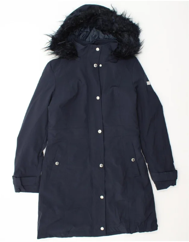 Stylish Outerwear Clothing For Women TOMMY HILFIGER Womens Hooded Overcoat UK 10 Small Navy Blue Polyester