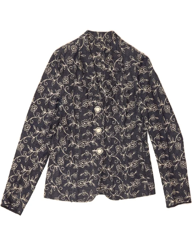 Trendy Women's Apparel VINTAGE Womens 3 Button Blazer Jacket UK 14 Large Navy Blue Floral Trendy Women's Apparel VINTAGE Womens 3 Button Blazer Jacket UK 14 Large Navy Blue Floral