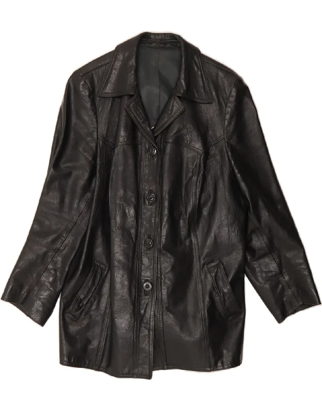 Chic Women's Clothing for Work and Travel VINTAGE Womens Leather Coat UK 16 Large Black