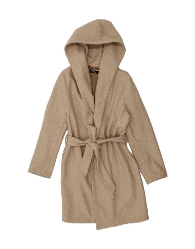 Comfortable Women's Outfits ZARA Womens Hooded Overcoat UK 14 Medium Beige Polyester Comfortable Women's Outfits ZARA Womens Hooded Overcoat UK 14 Medium Beige Polyester