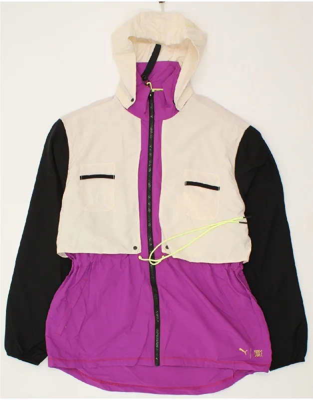 Relaxed Style PUMA Womens Hooded Raincoat UK 14 Medium Multicoloured Colourblock