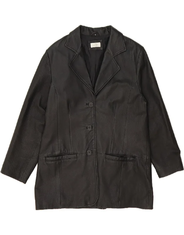 Women's Evening Outfit CLASSIC Womens Leather Coat UK 16 Large Black Leather