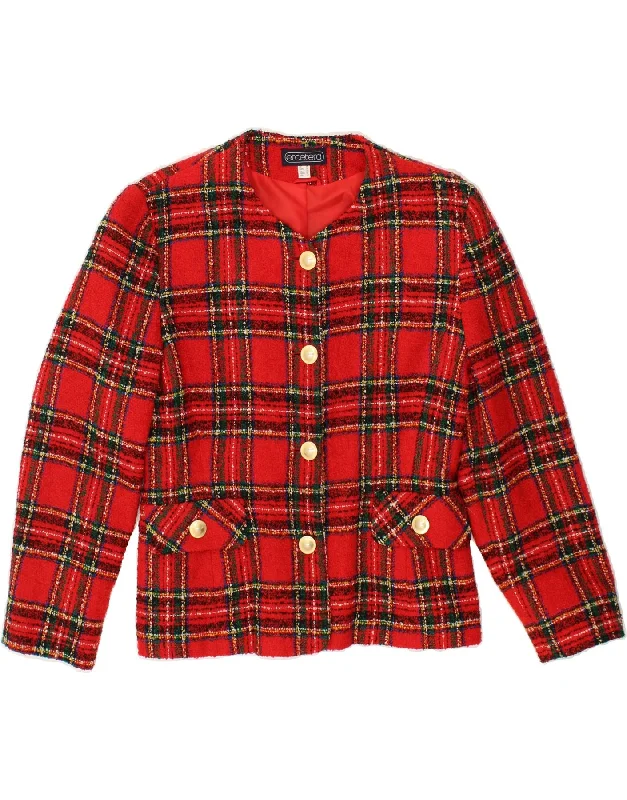 Elegant Women's Clothing ETCETERA Womens 4 Button Blazer Jacket UK 12 Medium Red Plaid Acrylic Elegant Women's Clothing ETCETERA Womens 4 Button Blazer Jacket UK 12 Medium Red Plaid Acrylic