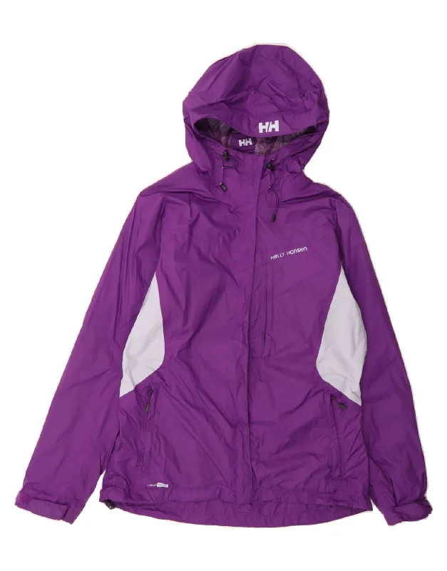 Elegant Fashion HELLY HANSEN Womens Hooded Rain Jacket UK 18 XL Purple Colourblock