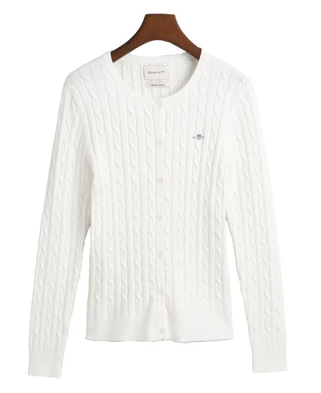 Women's Formal Clothes Stretch Cotton Cable Cardigan - Eggshell