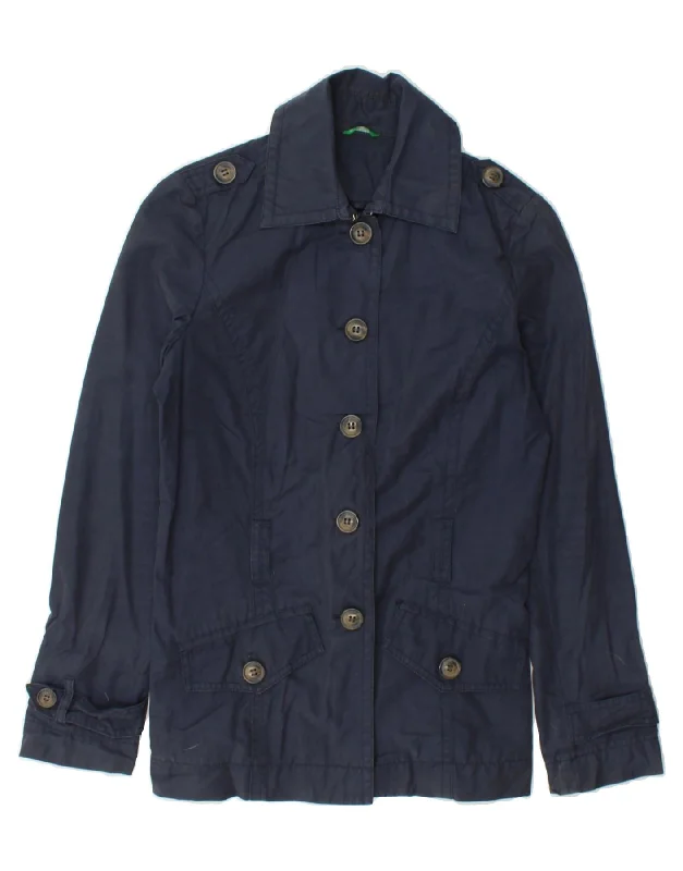 Classic Women's Apparel BENETTON Womens Military Jacket IT 40 Small Navy Blue Cotton