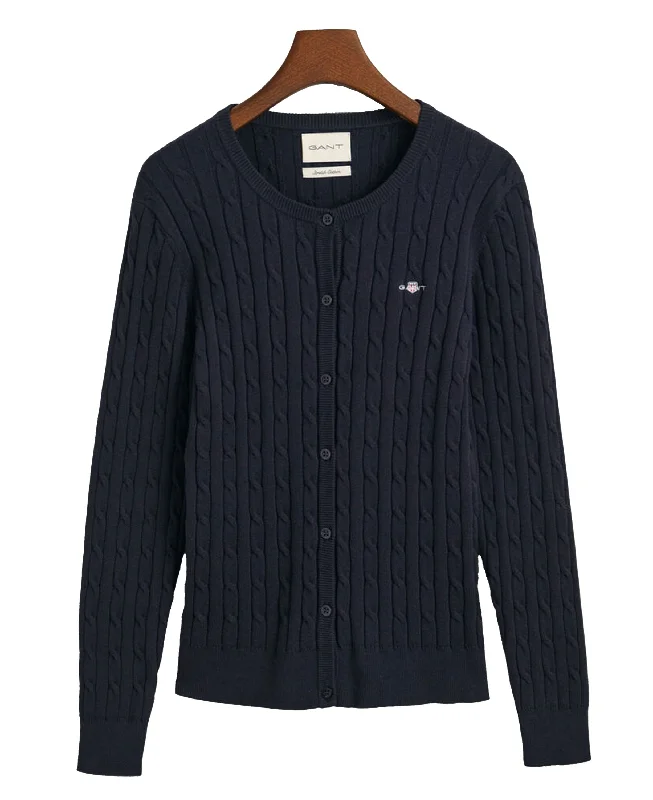 Women's Activewear Attire Stretch Cotton Cable Cardigan - Evening Blue