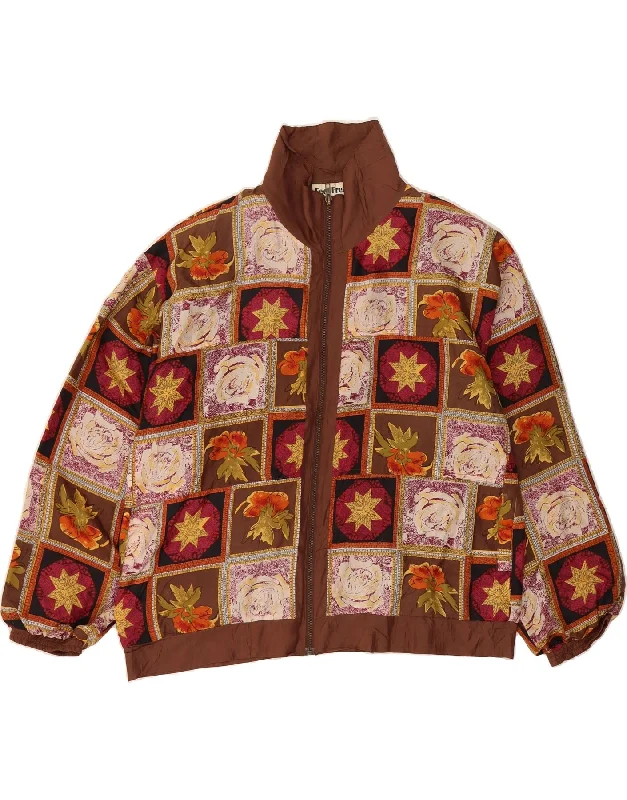 Clothing For Women VINTAGE Womens Oversized Bomber Jacket UK 14 Medium Brown Patchwork Silk