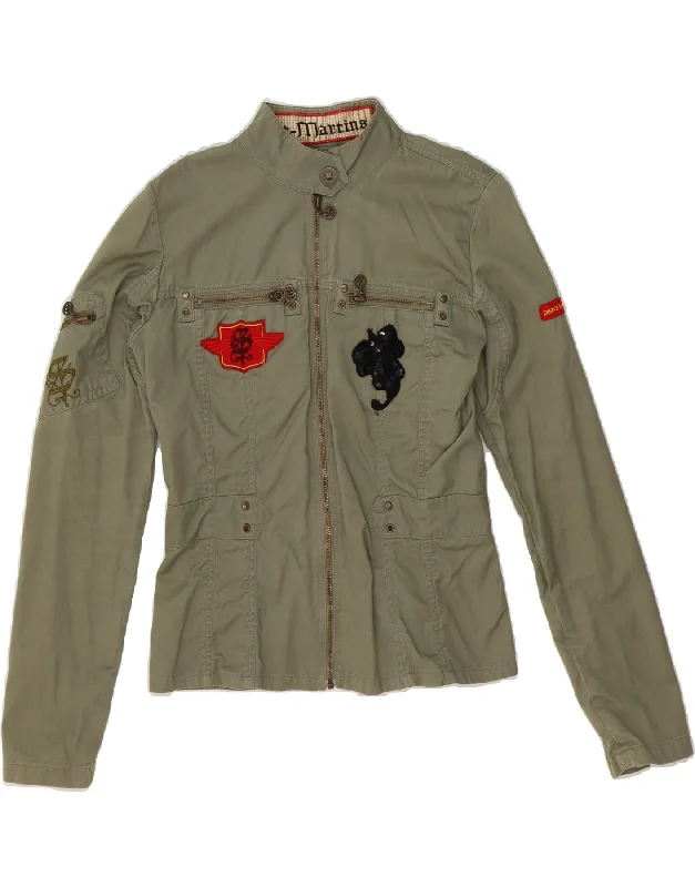 Women's Holiday Outfit VINTAGE Womens Graphic Bomber Jacket UK 10 Small Khaki Cotton Women's Holiday Outfit VINTAGE Womens Graphic Bomber Jacket UK 10 Small Khaki Cotton