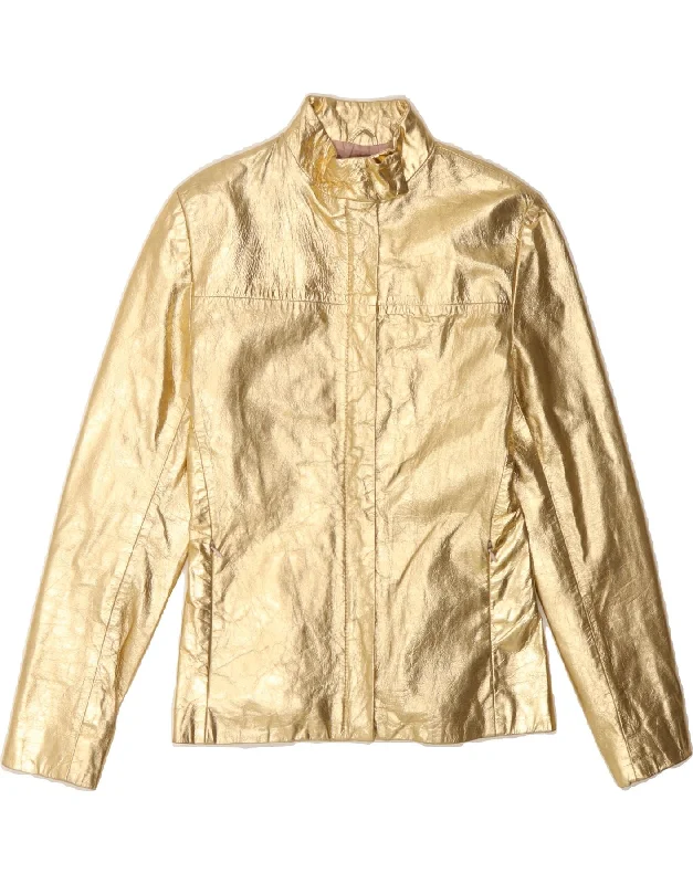 Clearance Sale Online CALVIN KLEIN Womens Leather Jacket UK 12 Medium Gold Leather