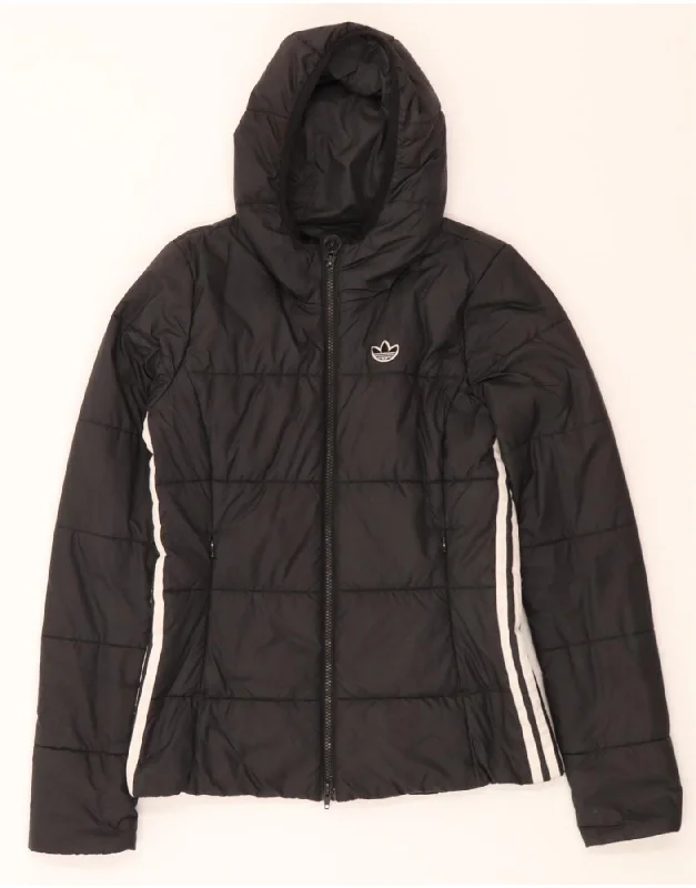 Women's Casual Outfit ADIDAS Womens Hooded Padded Jacket UK 6 XS Black Polyester