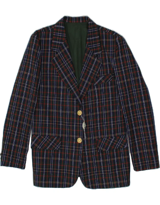 Comfortable Women's Clothes VINTAGE Womens 2 Button Blazer Jacket IT 44 Medium Navy Blue Check Comfortable Women's Clothes VINTAGE Womens 2 Button Blazer Jacket IT 44 Medium Navy Blue Check