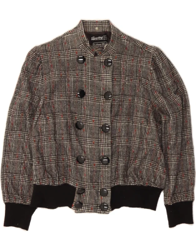 Sustainable Women's Clothes VINTAGE Womens Crop Bomber Jacket UK 16 Large Grey Houndstooth Cashmere Sustainable Women's Clothes VINTAGE Womens Crop Bomber Jacket UK 16 Large Grey Houndstooth Cashmere