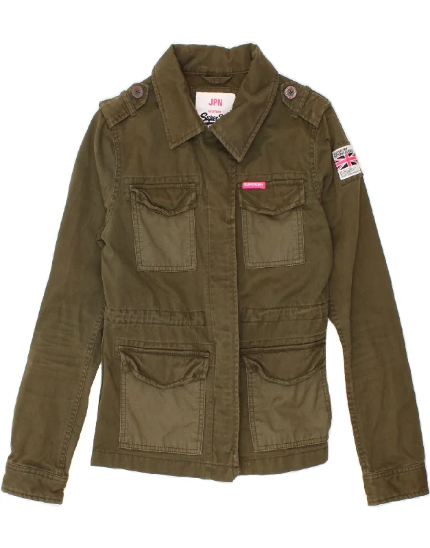 Women's Clothing Online Sale SUPERDRY Womens Military Jacket UK 6 XS Khaki Cotton