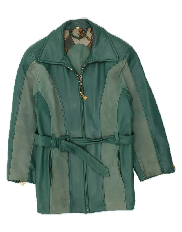 Trendy Women's Apparel for All Seasons VINTAGE Womens Leather Jacket IT 44 Medium Green Colourblock Leather