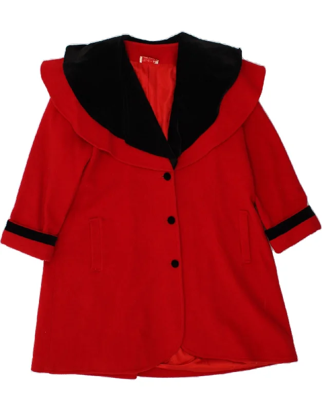 Women's Holiday Clothing VINTAGE Womens Overcoat UK 18 XL Red Colourblock Wool