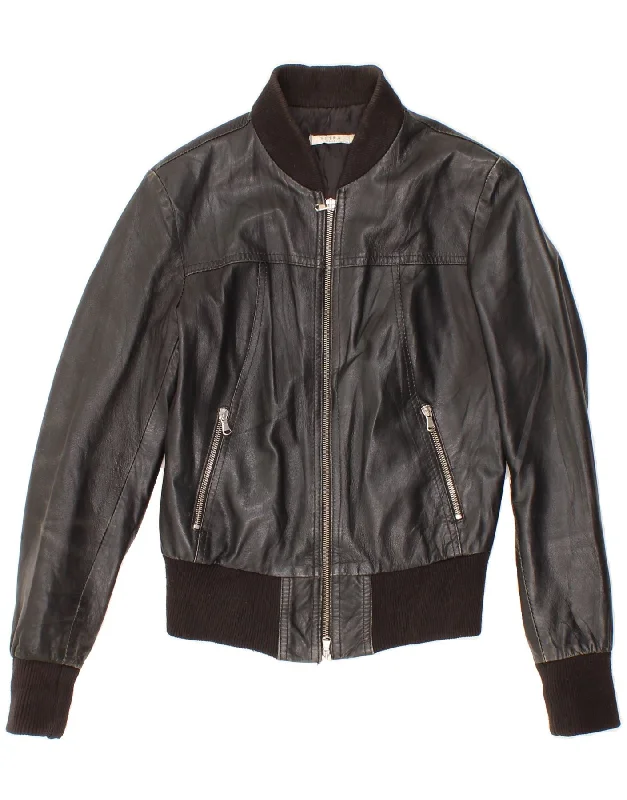 Trendy Women's Apparel XETRA Womens Crop Leather Jacket IT 44 Medium Black