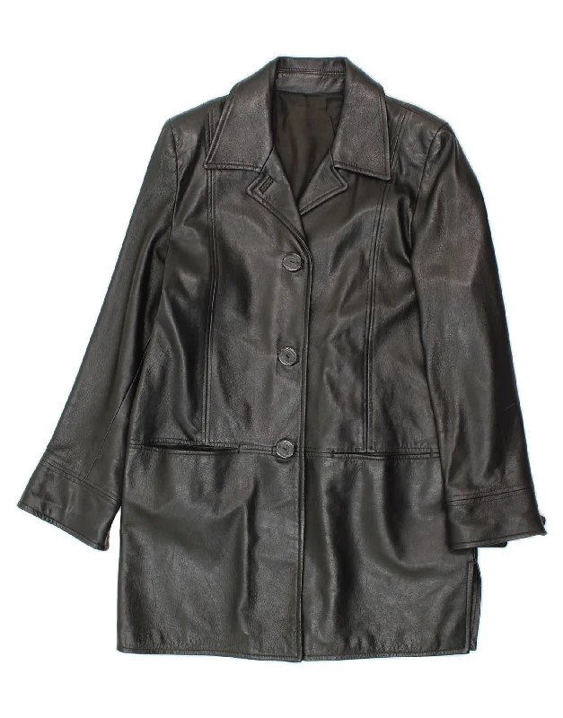 Luxe Women's Fashion VINTAGE Womens Leather Coat UK 14 Medium Black Leather