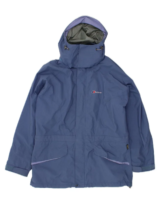 Unique Women's Fashion Pieces BERGHAUS Womens Hooded Rain Jacket UK 18 XL Blue Nylon