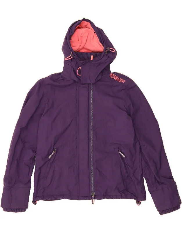 Women's Casual Apparel SUPERDRY Womens Hooded Windbreaker Jacket UK 18 XL Purple Nylon