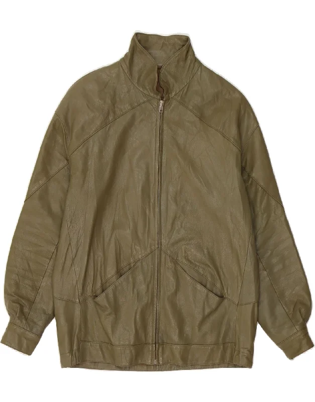 Casual Women's Clothing VINTAGE Womens Leather Jacket IT 48 XL Khaki Leather