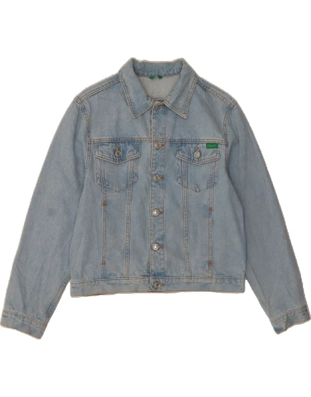 Fashionable Women's Outfit BENETTON Womens Crop Denim Jacket UK 18 XL Blue Cotton