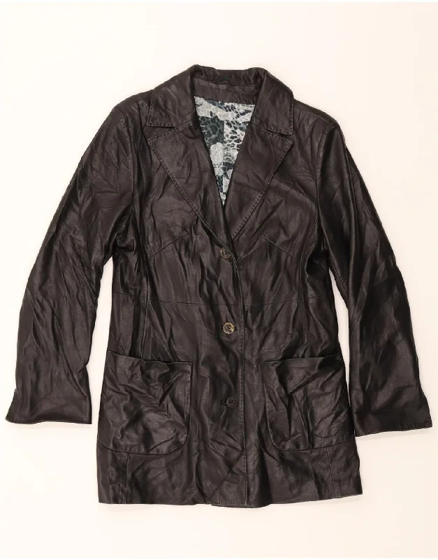Women's Comfy Loungewear Outfit MAESTRELLI Womens Longline Leather Blazer Jacket IT 46 Large Brown Leather