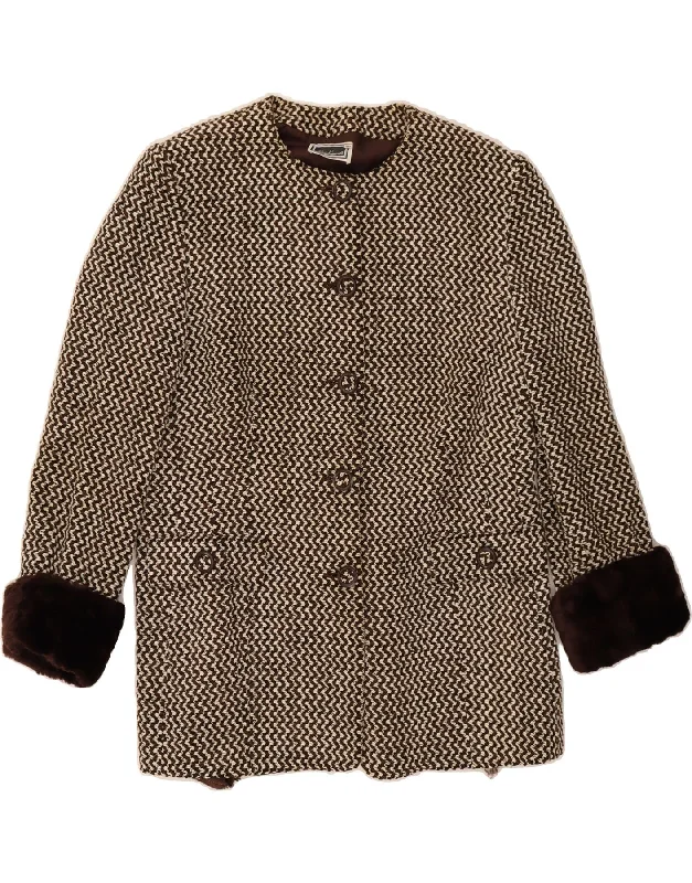 Flash Discount LUISA SPAGNOLI Womens Overcoat IT 48 XL Brown Chevron Viscose