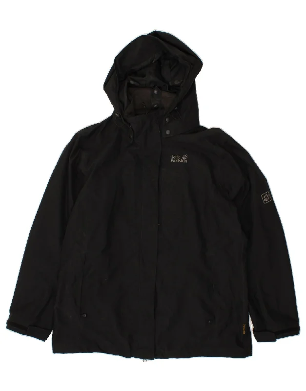 Women's Night-Out Clothes JACK WOLFSKIN Womens Hooded Windbreaker Jacket UK 18/20 XL Black Polyester