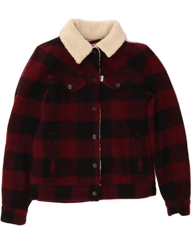 Women's Clothing Online LEVI'S Womens Sherpa Jacket UK 6 XS Red Check Wool