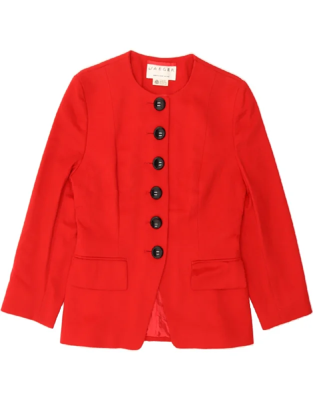 Luxury Women's Clothing JAEGER Womens 3/4 Sleeve 6 Button Blazer Jacket UK 12 Medium Red New Wool