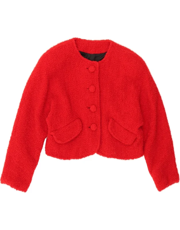 Edgy Fashion VINTAGE Womens 4 Button Crop Blazer Jacket UK 14 Large Red Wool