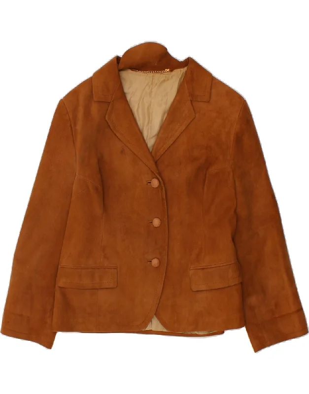 Elegant Fashion VINTAGE Womens Suede 3 Button Blazer Jacket UK 16 Large Brown